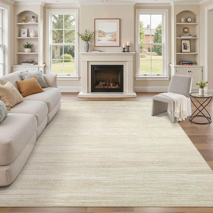 UERMEI 7x9 Washable Area Rug - Neutral Modern Abstract Living Room Rugs, Non-Slip Soft Large Indoor Floor Carpet for Bedroom Home Office & Under Dining Table Decor, Brown/Beige