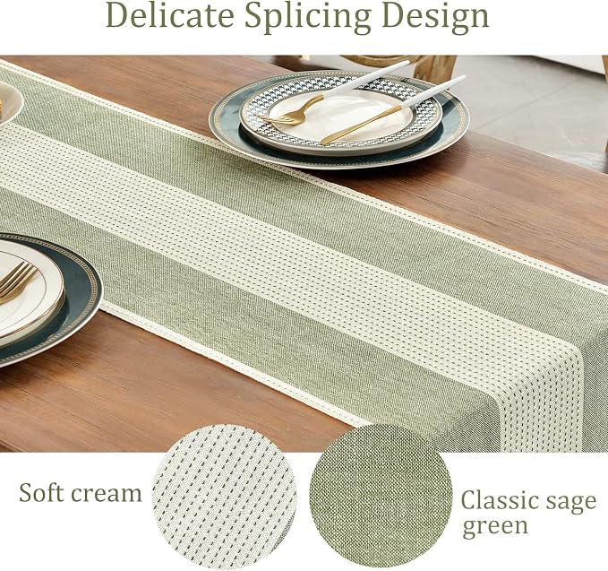 Wracra Linen Table Runner, Farmhouse Macrame Table Runners 36 Inches Long for Dining Table Decor, Wedding, Party and Dresser Decor (Sage Green,36")