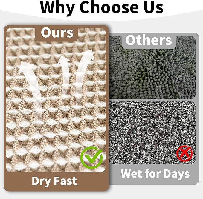 Waffle Bath Mat - Boho Bathroom Rugs Non Slip Washable, Super Absorbent & Quick Dry, Soft Bath Mat Farmhouse Bathroom Decor, 24'' x 36'', Khaki and White