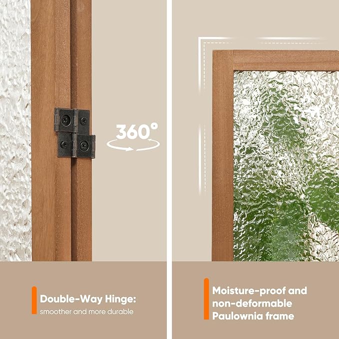 JOSTYLE Acrylic Room Divider, Frosted Glass Like Partition Privacy Screen, 4-Panel Contemporary Translucent Wall Divider for Bedroom&Office, Brown Wood Frame, 67" H x 64" W