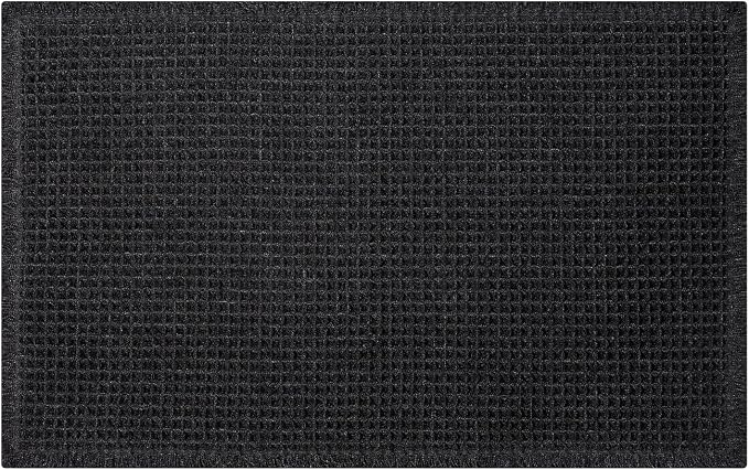 Black Bathroom Rug - Waffle Bath Mat Non Slip Washable, Super Absorbent & Quick Dry, Boho Bath Mat Farmhouse Bathroom Decor, 24'' x 48'', Black