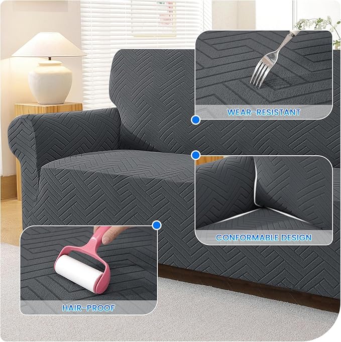 Stretch Sofa Slipcover 3 Cushion Couch Sofa Cover,71"-91" Non Slip Soft Couch Sofa Cover Washable Furniture Protector with Non Skid Foam and Elastic Bottom for Kids, Pets,Dark Gray