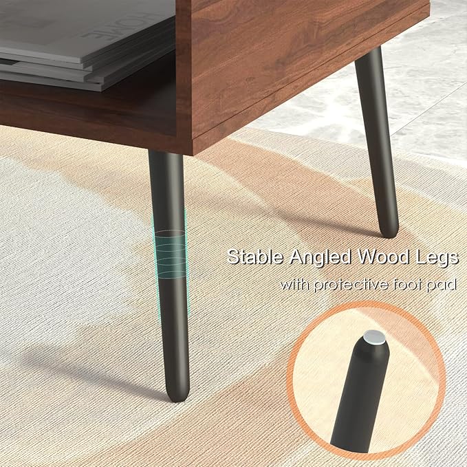 HAIOOU Coffee Table, Mid Century Modern Center Table for Living Room with Storage, Walnut Tea Table with Drawer, Open Storage Shelf, Floor-Anti-Scratching Pine Leg for Home, Office(Dark Brown) | Center Table, Living Room, Storage, Tea Table, Drawer, Op...