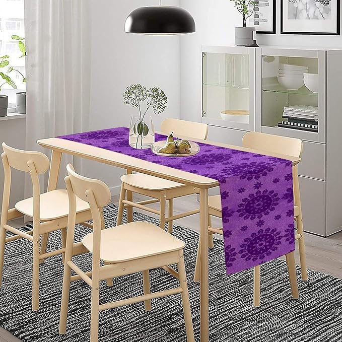 YCness Abstract Flower Mandela Table Runner, Watercolor Purple Geometric Modern Vintage Art Table Runner Table Cloth for Wedding Party Holiday Home Decor, 13x90 Inch
