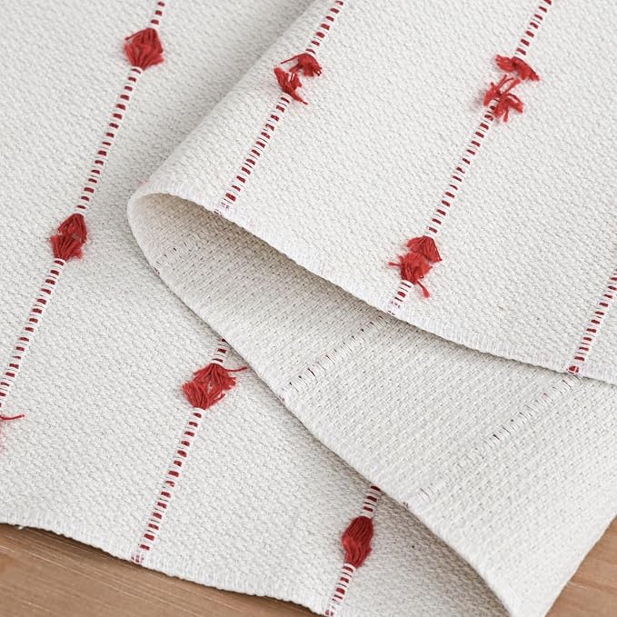 Artoid Mode Red Boho Farmhouse Cotton Woven Table Runner, Seasonal Christmas Kitchen Dining Table Decoration for Home Party Decor 12x90 Inch