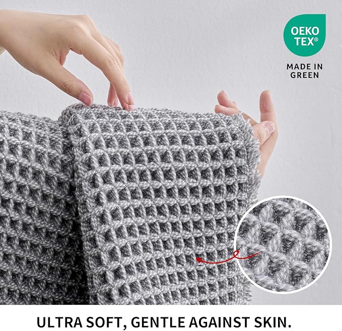 Disolla Waffle Bath Mat, Non Slip Absorbent Bathroom Runner Rug, Washable Quick Dry Ultra Soft Long Bathroom Floor Mat, Large Dark Grey & White Bath Rug for Tub Shower, 24''x70''