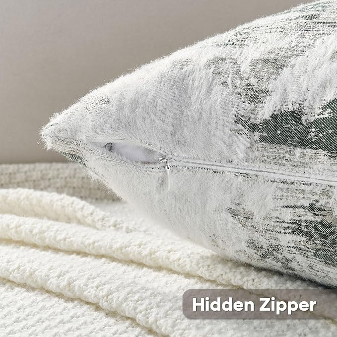 FUTEI Pack of 2 Faux Cashmere Jacquard Throw Pillow Covers 12x20 Inch Soft Marble Pattern Vintage Decorative Pillowcase Modern Farmhouse Accent for Couch Bed Living Room, Dark Green White