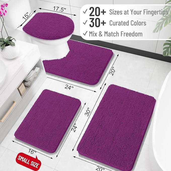 OLANLY Large Bathroom Rugs 59x35, Extra Soft Absorbent Chenille Bath Rugs, Rubber Backing Quick Dry, Machine Washable Bath Mats for Bathroom Floor, Tub and Shower, Home Decor Accessories, Purple