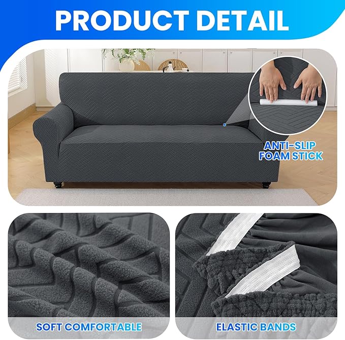Stretch Sofa Slipcover 2 Cushion Couch Sofa Cover,55"-69" Non Slip Soft Couch Sofa Cover Washable Furniture Protector with Non Skid Foam and Elastic Bottom for Kids, Pets,Dark Gray