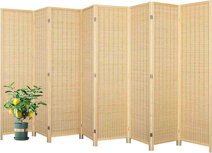 8 Panel Bamboo Room Divider Screen, Folding Privacy Screens for Room Separation, 66.9 Inch Freestanding Room Divider for Home, Bedroom and Office, Assembly-Free, Natural