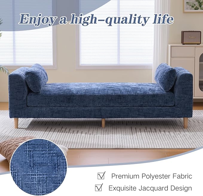 Chifee & Vingol 83.1" W End of Bed Bench King Size Bedroom Benches Upholstered Entryway Bench with Removable Pillows for Living Room Hallway,Blue