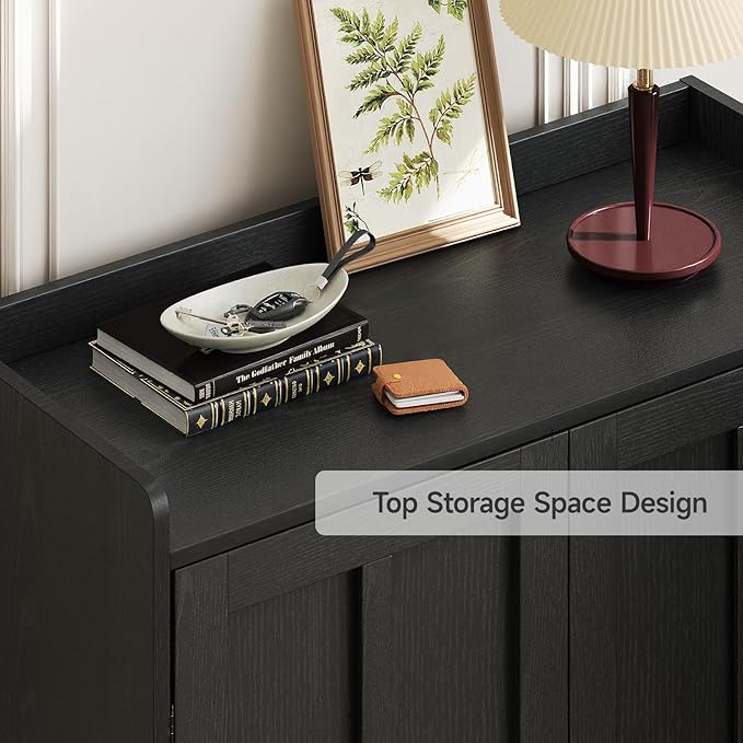 ComfyCorner Black 7+1 Tier Farmhouse Shoe Storage Cabinet - 45" Tall Entryway Organizer with Cross Molding Doors, 3 Adjustable Shelves & Metal Legs, Shoe Rack for Front Door Entrance