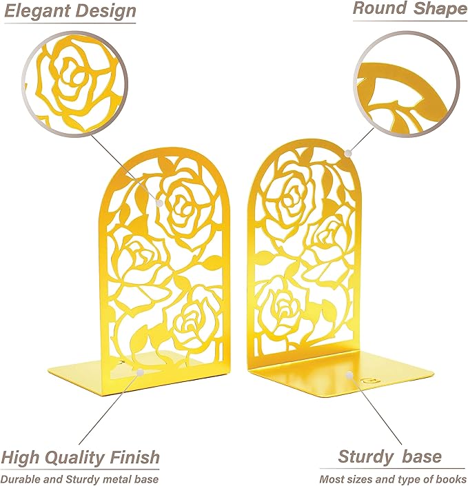 CNK Premium Book Ends for Shelves, Metal Stopper for Home Office Heavy Books, Shelf Holder, Home Decorative, Stoppers (Rose Gold)