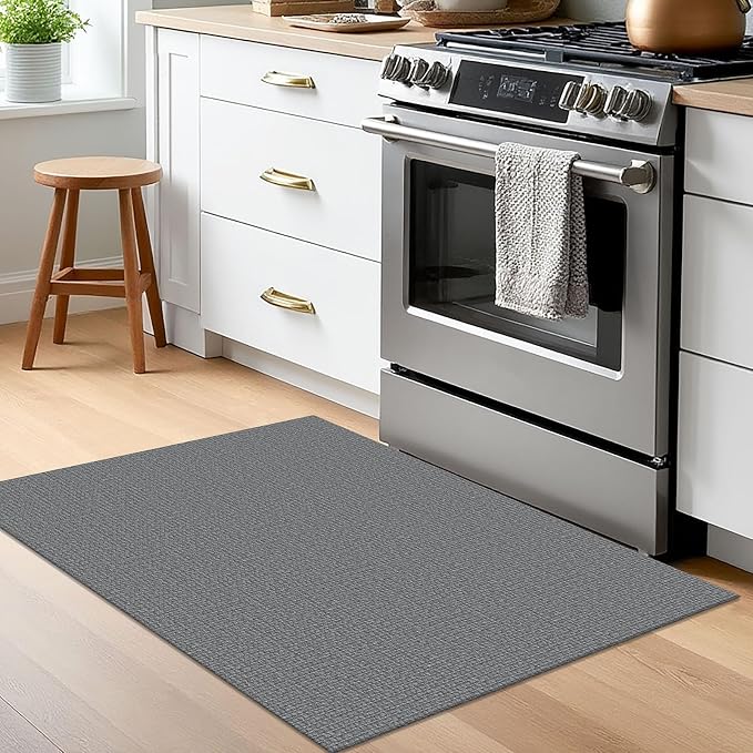 EARTHALL Washable Area Rug 2x3 Ft Non Slip Rugs for Entryway, Braided Small Throw Rugs with Rubber Backing Door Mat Indoor Outdoor Entrance Cotton Woven Rug for Kitchen Foyer Front Door, Charcoal Gray