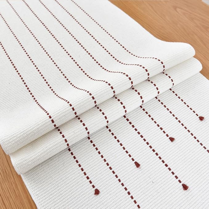 Boho Table Runner Natural Cotton Woven Runner with HandmadeTassels for Home Dining Table décor, for Modern Farmhouse Decor Coffee Table Runner (Wine red, 14x60Inch)
