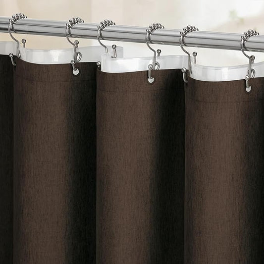 BTTN Brown 3 in 1 Shower Curtains with Clear Liner, Linen Textured Decorative Cloth Shower Curtain PEVA Liner Set with Plastic Hook, Modern Hotel Luxury Waterproof Shower Curtain for Bathroom, 72x72