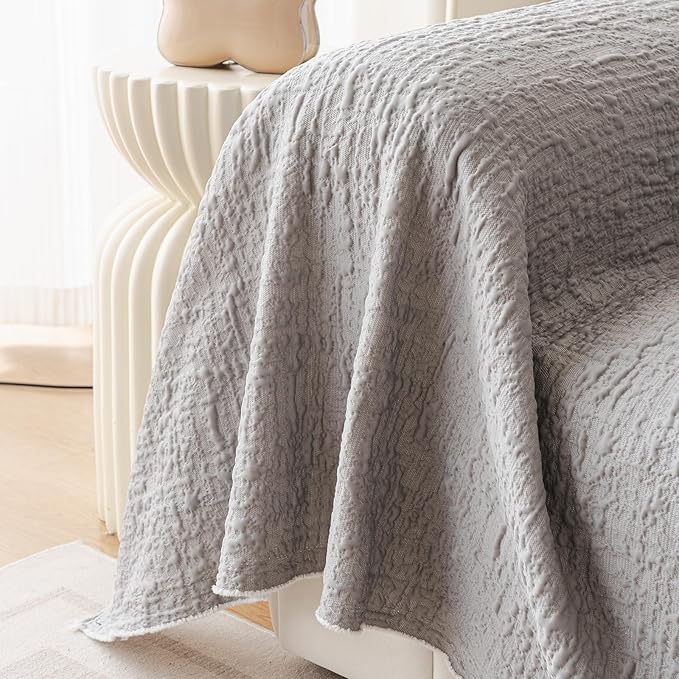 DREAMINGO Bubble Textured Cooling Sofa Cover, Ice Silk Breathable Couch Cover Blanket for Pet & Hot Sleepers, Washable Furniture Protector for 3 Cushion Couch, Ash Gray, XX-Large 71"x150"