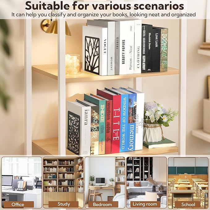20 Pieces Book Ends for Shelves Heavy Duty Bookends Non-Skid Metal Book Holders Black Tree Design Modern Bookends for Shelves Office Home Decorative Book Stopper for Books CD(10 Pair)