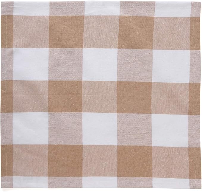 Encasa XO Cotton Cloth Napkins Set of 12, 17"x17" | Washable & Reusable Dinner Napkins Buffalo Beige Checks Table Napkins for Farmhouse, Wedding, Holiday, Party & Everyday Dining