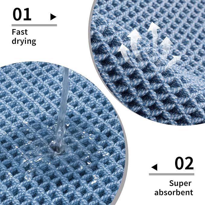 Disolla Waffle Bath Mat, Non Slip Absorbent Small Bathroom Rug, Machine Washable Quick Dry Ultra Soft Bathroom Floor Mat, Blue & White Bath Rug for Tub Shower, 17''x24''