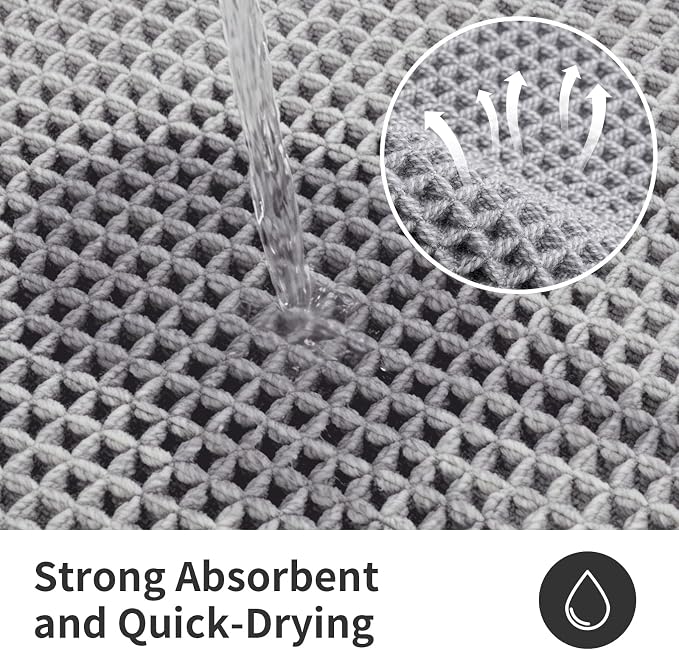 ILANGO Upgraded Waffle Bath Mat,Super Absorbent Boho Non Slip Bathroom Rugs Quick Dry,Ultra Soft Machine Washable Mats with Tassels for Floor,16x24,Dark Grey
