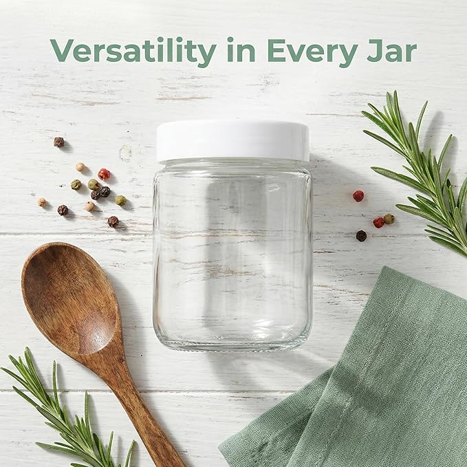 12 Pack Glass Mason Jars, 8 oz Regular Mouth Small Glass Canning Jars Storage Containers with Airtight Lids for Jelly, Jam, Honey, Beans, Pickles, Spice, Yogurt, Food Storage
