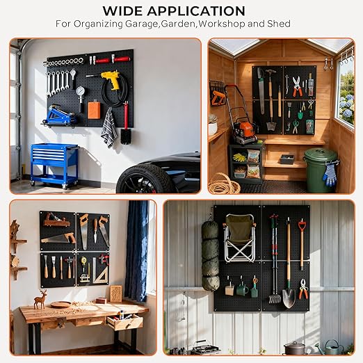 INCLY 4 Pack Peg Board, 12"x16" Upgrade Thicker Heavy Duty Metal Pegboard Panels, Black Pegboard Wall Organizer, Peg Board Panels for Walls Home, Garage Tools Storage, Shed, Craft Room, Kitchen