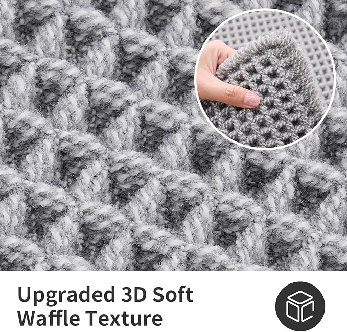 ILANGO Upgraded Waffle Bathroom Runner Rugs,Super Absorbent Boho Non Slip Bathroom Mats Quick Dry,Ultra Soft Machine Washable Mat with Tassels for Hallway,24x54,Dark Grey