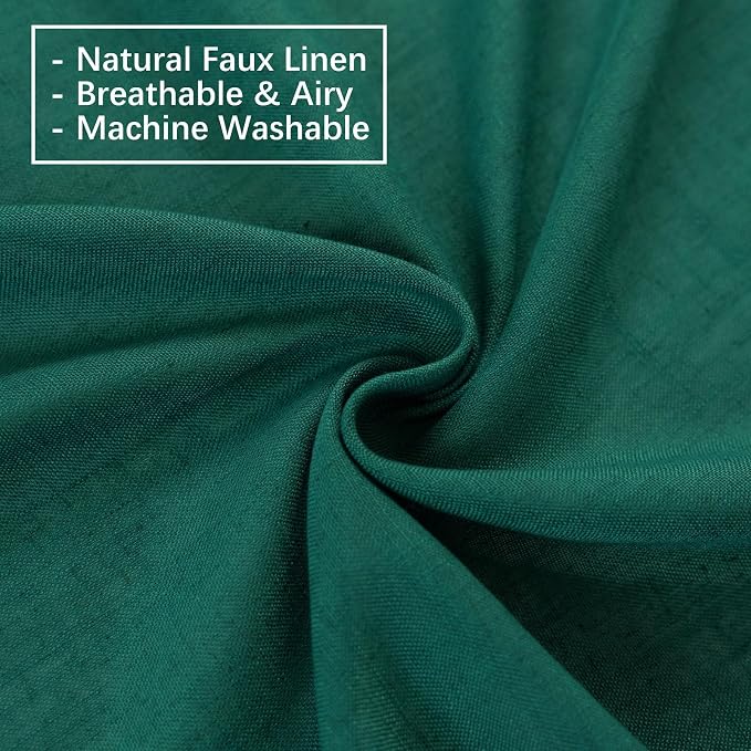 Emerald Green Curtains Semi Sheer 90 Inches Long, Dark Linen Textured Living Dining Room Sliding Glass Door Curtains & Drapes, Hunter Green Window Panel, Pinch Pleat Curtain with Hook