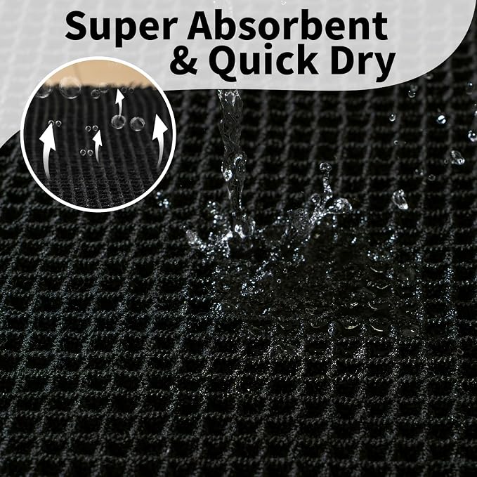 Bathroom Runner Rug Set 2 Piece - Long Waffle Bath Mat for Double Sink, Washable Bathroom Mats Non Slip Absorbent Boho Decor, 18x30 & 24x60, Black