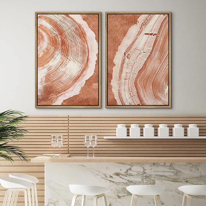 SIGNWIN Framed Canvas Print Wall Art Set Orange Closeup Wood Tree Ring Details Nature Wilderness Illustrations Modern Art Rustic Colorful Ultra for Living Room, Bedroom, Office - 24"x36"x2 Natural