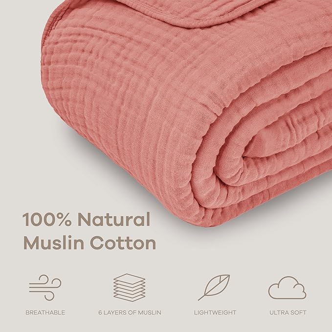 Comfy Cubs Muslin Blanket for Adults King 108" x 90" - 6 Layer Soft, Breathable & Lightweight Muslin Adult Blanket - Machine Washable & Designed in The US Bedding for All Seasons - Dusty Rose