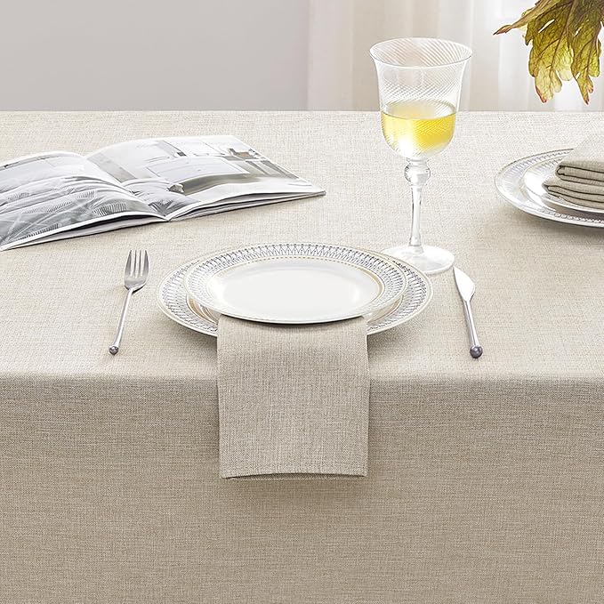 Softalker Large Beige Tablecloths Rectangular 144 x 60 inch Linen Textured Table Cloth Outdoor Waterproof, Stain and Wrinkle Resistant, Table Cloths for 6/8/10 Foot Rectangle Tables Decor for Spring
