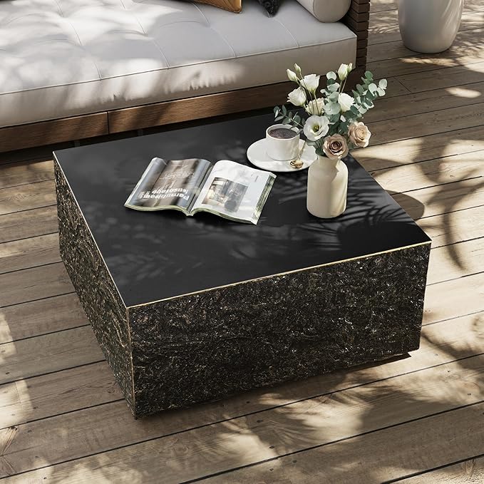 UPHA 28" Square Outdoor Coffee Table, Modern Hollow Concrete Patio Table, Small Minimalist Low Accent Table for Living Room, Balcony, Deck, Backyard, Bronze
