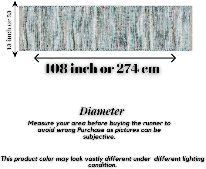 Boho Jute Table Runner for Dining Tables, Rustic Turquoise Table Runner Farmhouse Style , Cotton and Jute Neutral Colorful Indoor Kitchen Decor, 13 X 108 Inch, - Natural-Aqua Turquoise