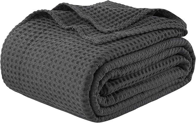 100% Egyptian Cotton Waffle Weave Blanket Twin Size for Bed, 320 GSM - Breathable and Soft for Spring Summer, Lightweight All Season Bed Blanket for Couch, Sofa (66x90 Inches, Dark Grey)