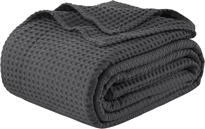 100% Egyptian Cotton Waffle Weave Throw Blanket for Couch, 320 GSM - Breathable and Soft for Spring Summer, Lightweight All Season Throw Blanket for Sofa, Office (50x60 Inches, Dark Grey)