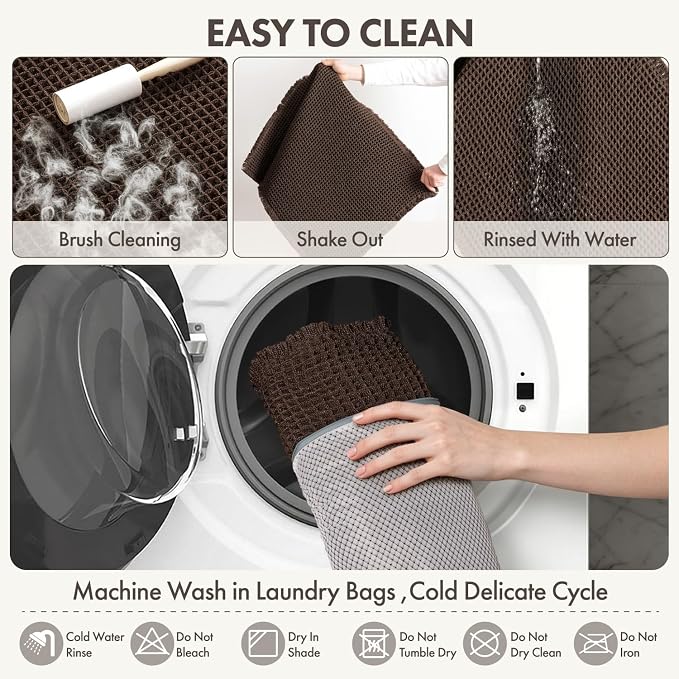 MIULEE Waffle Bathroom Runner Rugs, Super Absorbent Non Slip Bath Rug, Upgraded Soft Quick Dry Washable Boho Long Bath Mat with Tassels for Hallway Laundry Room Bedroom, 17"x48", Chocolate
