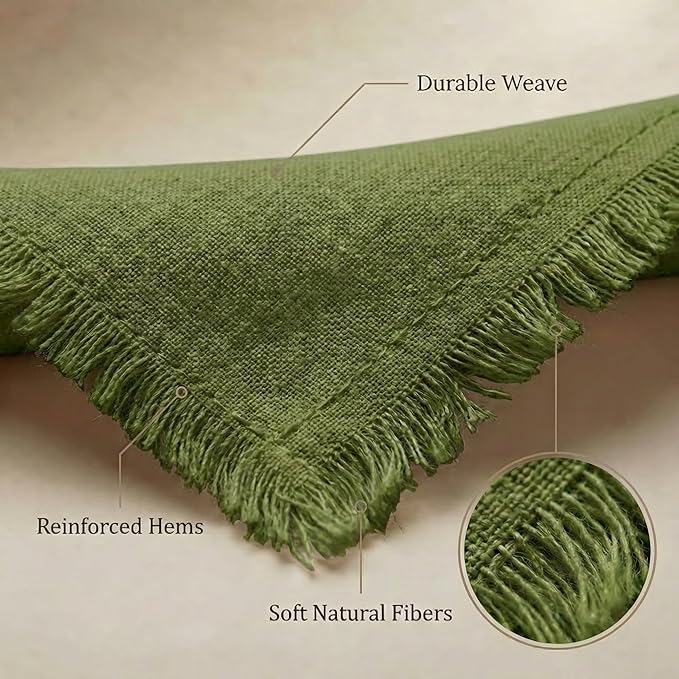 ACCENTHOME Olive Green Cotton Linen Napkin Set of 12 18x18 inch Dinner Napkins - Washable Soft Premium Hotel Quality Reusable Hemmed Edges Napkins Perfect Table Linens for Family Dinners, Weddings