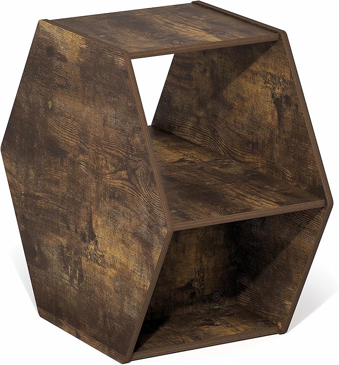 Furinno Simple Design Coffee Table, Hexagon Modern Coffee Table with Open Shelf, Vertical or Horizontal Side Table, for Living Room, Bedroom, Home Office, Amber Pine