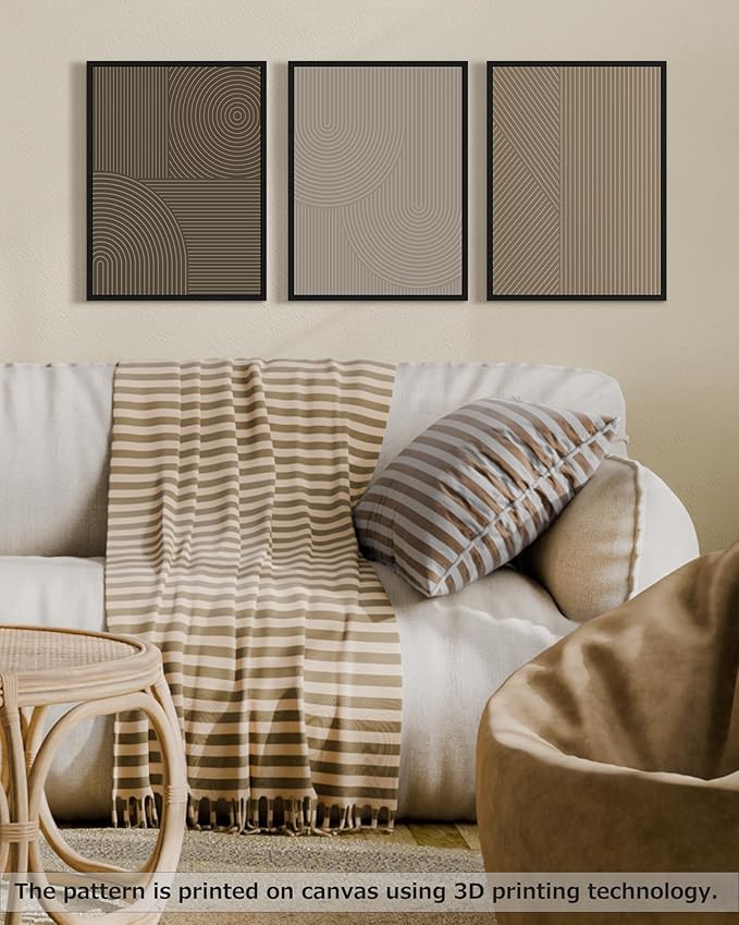 PHOPAGO Minimalist Abstract Framed Wall Art Modern Boho Neutral Line Wall Decor Geometric Artwork Kitchen Dining Room 11x14in Black Framed
