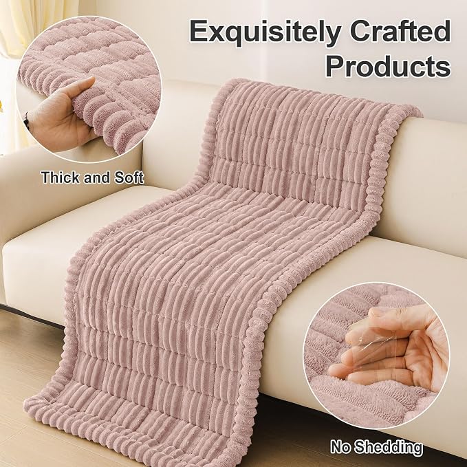 hyha Couch Cover for Dogs Washable, Non Slip Thick Flannel Sofa Protector, Pet Friendly Plush Furniture Cover for Sectional Sofa & Loveseat (Dusty Pink, 43" x 63")