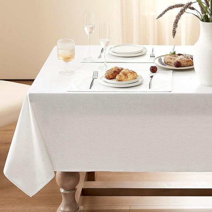Cream Extra Long Table Cloth Linen Tablecloths for Rectangle Tables 12-14 Seater Wrinkle Resistant Washable Tablecloth 12ft Dining Room Table Cover Farmhouse Neutral Boho Style 60x132 Inch