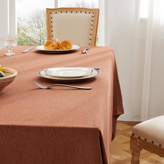 ZeeMart Basic Linen Textured Table Cloth, 60 x 84 Inch Terracota, Farmhouse Style Rust Rectangle Tablecloth, Wrinkle Resistant Washable Heavy Weight TableCloths