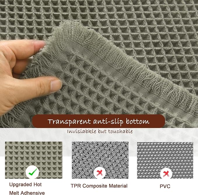 DWCN Olive Green Waffle Bathroom Mat, Boho Bath Rugs Super Absorbent Non Slip Bath Mats for Bathroom Floor, Ultra Soft Farmhouse Shower Mats for Tub and Shower, 16 x 24 Inch