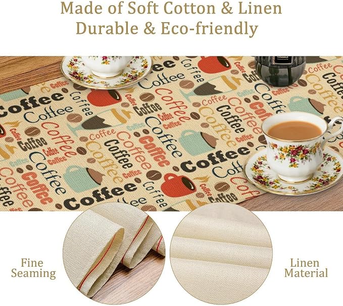 Table Runner Rectangle Various Coffee Elements Printed Pattern for Dining Room, Kitchen, Living Room, Outdoor,Holiday and Party Table Decor 13x70 Inch