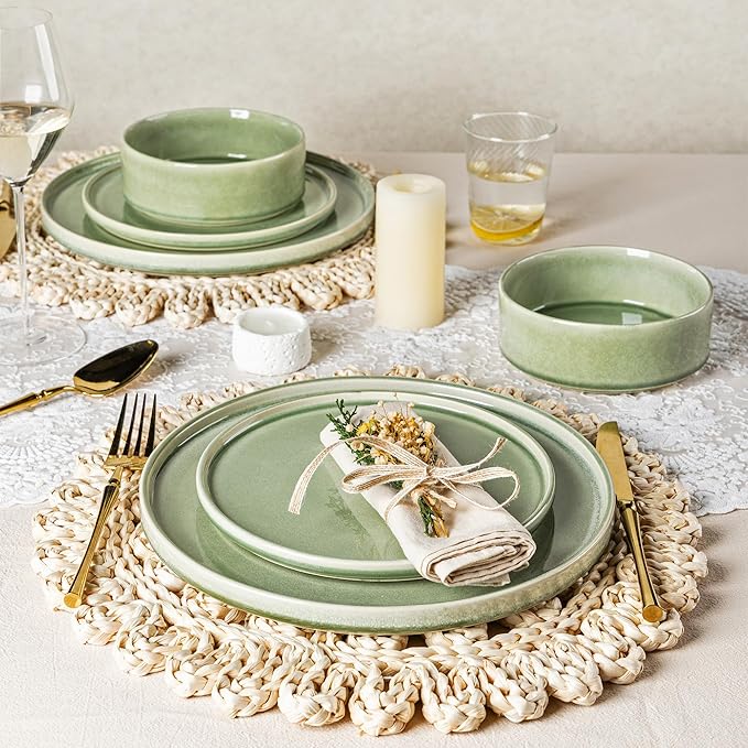 AmorArc Ceramic Dinnerware Sets, Handmade Reactive Glaze Stoneware Plates and Bowls Sets,Highly Chip and Crack Resistant | Dishwasher & Microwave Safe Dishes Set, Service for 4 (12pc)