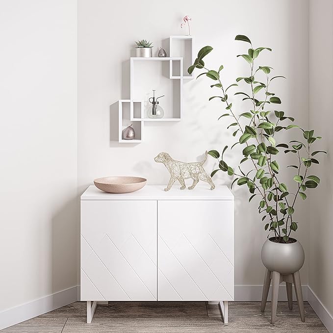 Ballucci Wooden Interweave Floating Wall Mounted Shelves, Horizontal and Vertical Display Storage Shelf for Living Room Bedroom Entryway Hallway Bathroom, 26" x 16", White