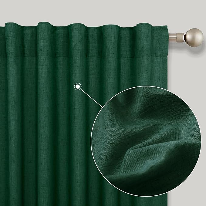 KOUFALL Dark Emerald Green Curtains for Living Room 108 Inch Long,Sheer Linen Holiday Curtains for Bedroom Dining Room 2 Panels Set