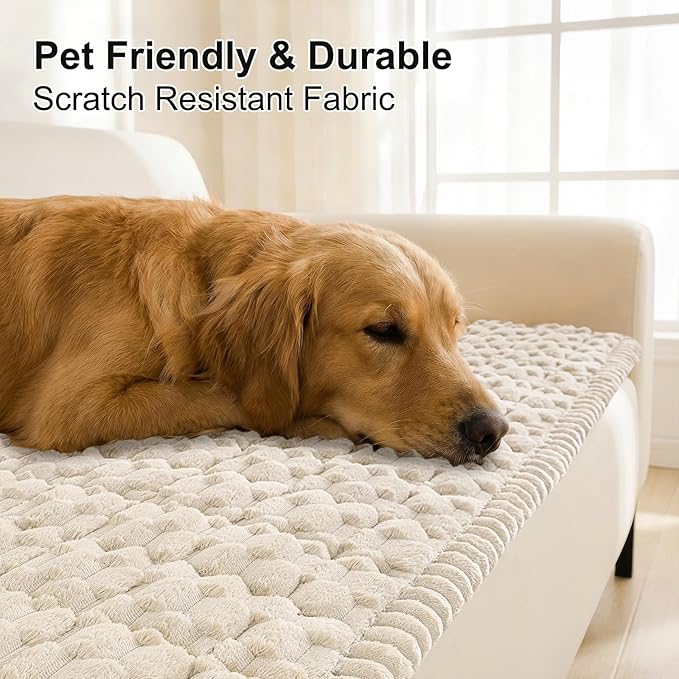 Smiry Couch Covers for Dogs Washable, Non Slip Fuzzy Pet Couch Covers for Sofa, Soft Thick Sofa Slipcovers Furniture Protector Pet Friendly (Apricot, 27.6" x 59")